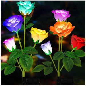Solar Garden Lights - Newest Version Solar Lights Outdoor, 7-Color Changing Rose